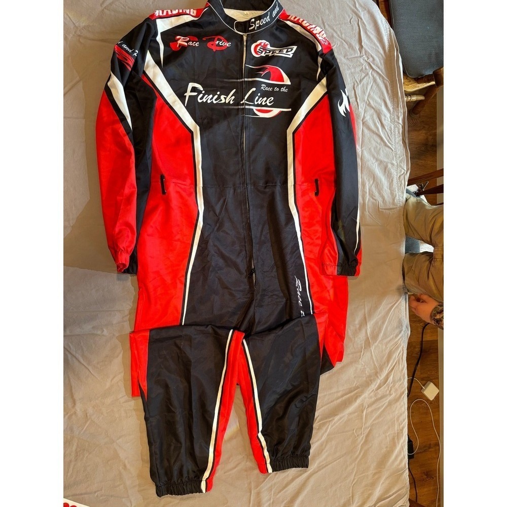 Finish Line Racing Jumpsuit Red Black Speed and Passion Coveralls Mens 2XL